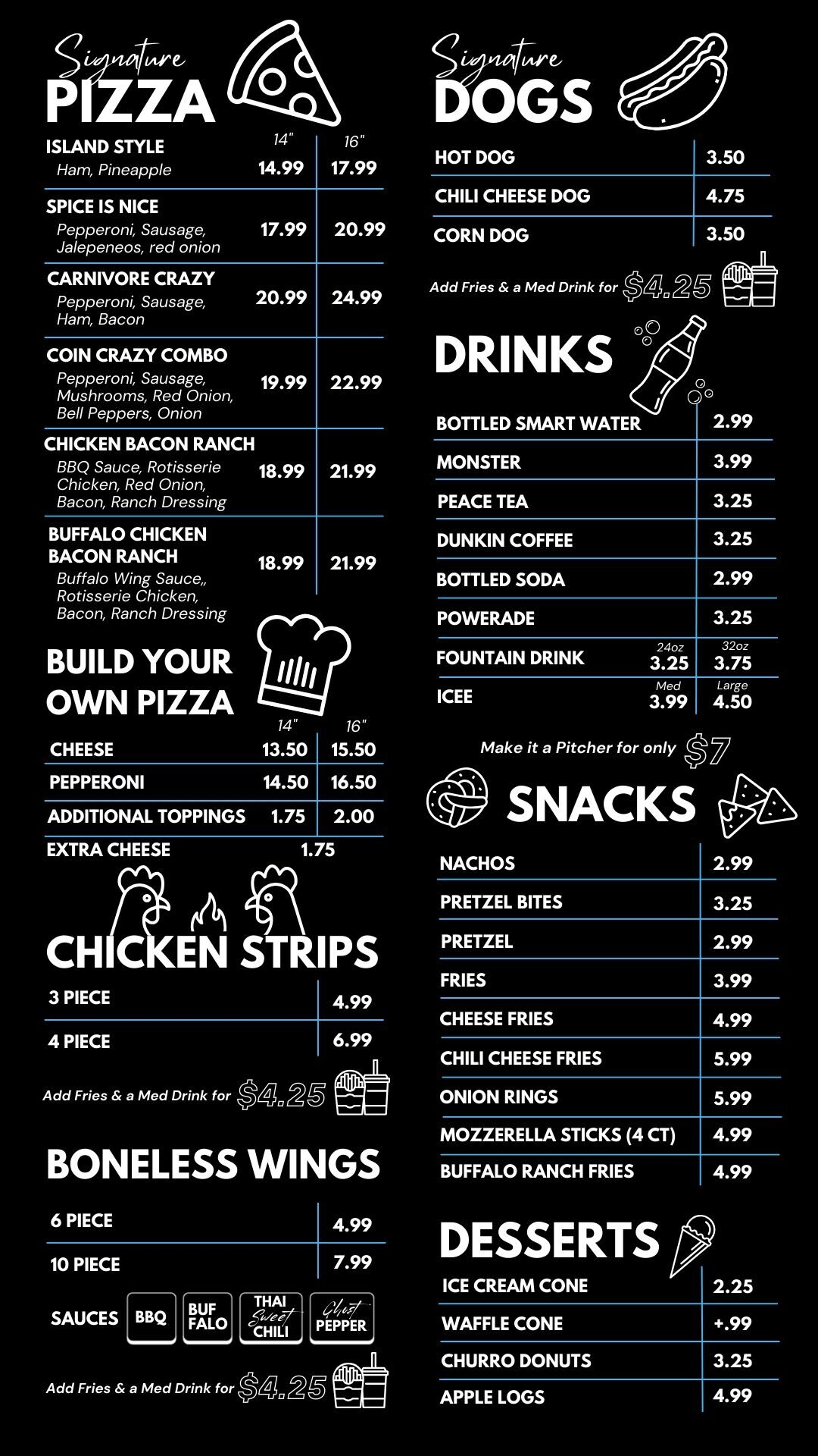 Coin Crazy Café menu